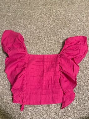 vestique Hot Pink Square Neck Ruffle Crop Top